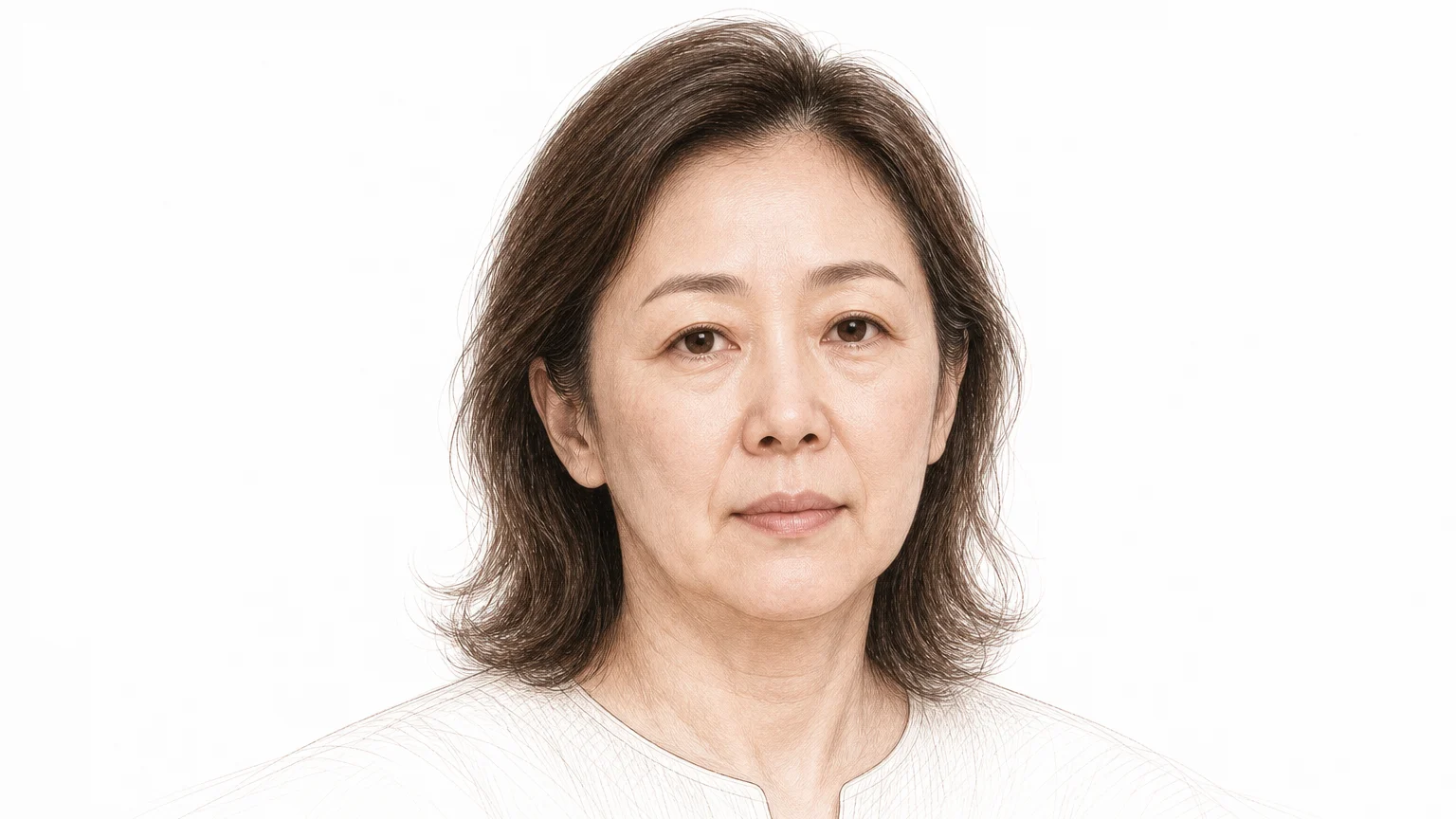 턱선이 무너지고 볼이 처져 팔자주름이 깊어진 40대 후반 여성 — 리프팅을 고민하는 상태