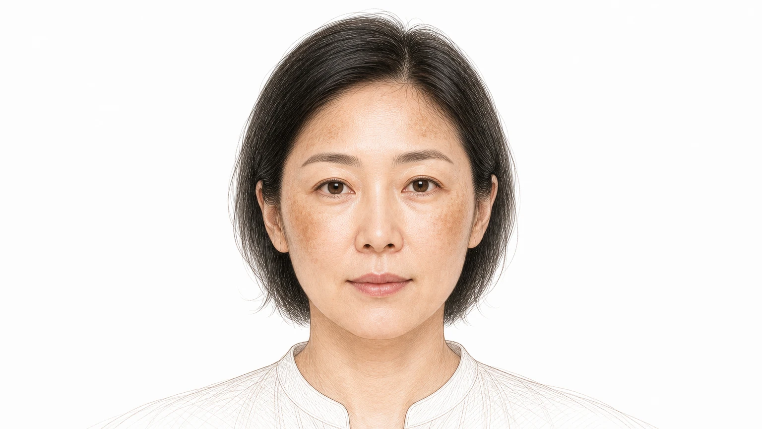 레이저 토닝 후 양 광대와 관자놀이의 기미가 오히려 짙어진 40대 여성 — 반발성 과색소침착이 나타난 얼굴